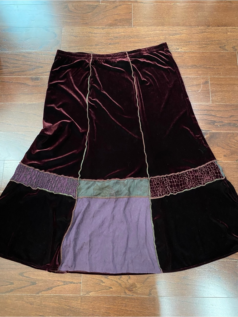 Vintage 2X Midi Skirt Patchwork Velvet Boho Whimsigoth 90s Witchy Grunge